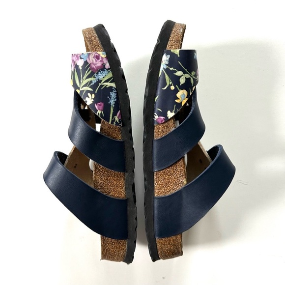 Papillio Birkenstock Pisa Navy Floral Print Leather Strappy Footbed Sandals - Picture 5 of 8